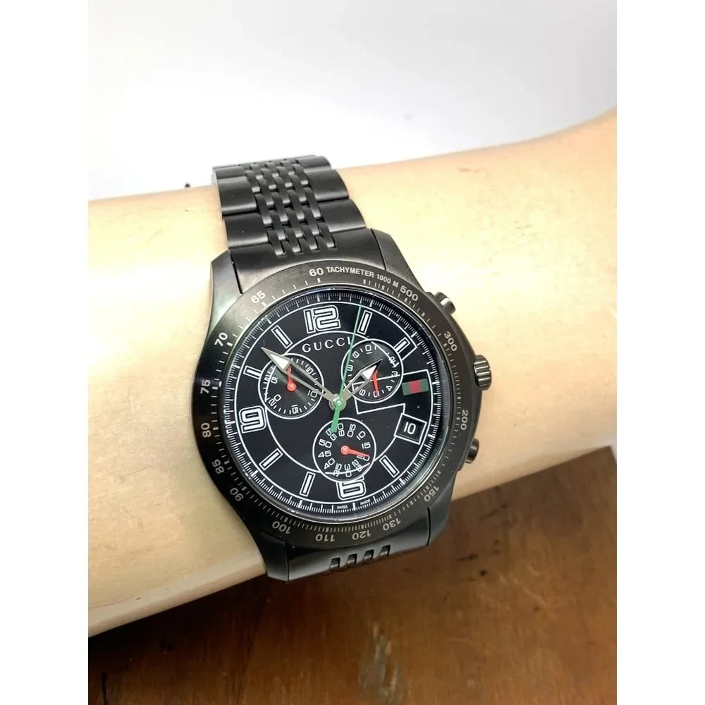 Gucci Men's Watch YA126217 G-Timeless Swiss Quartz Chronograph Black Steel 46mm